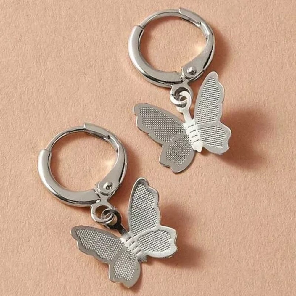 🎉 New Silver Butterfly Huggie Hoop Earrings set